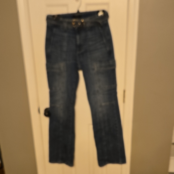 White House Black Market Jeans High Rise Boot Cut Size 8 with Gold Accent Belt - Picture 2 of 9